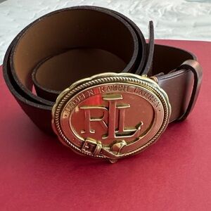 Ralph Lauren Brown Leather Belt with Gold Emblem